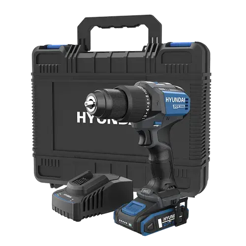 Masina de gaurit si insurubat Hyundai HD20X-60TT, acumulator 20V + incarcator (Negru/Albastru)