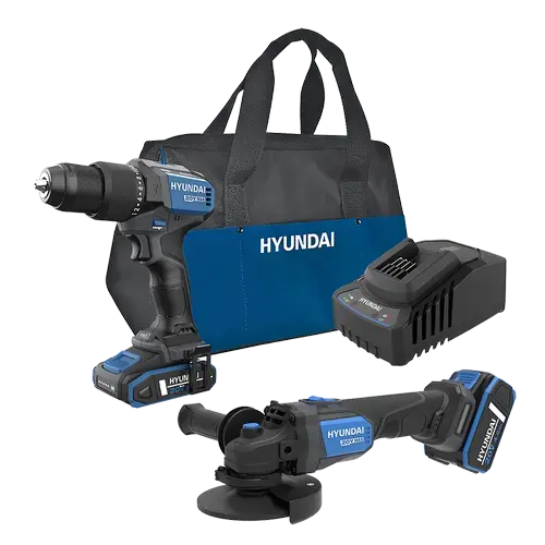 Set Hyundai HD20X-60, masina de gaurit si insurubat cu percutie  + polizor unghiular + incarcator