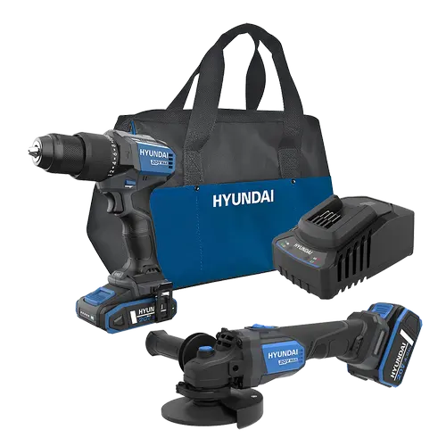 Set Hyundai HD20X-60, masina de gaurit si insurubat cu percutie  + polizor unghiular + incarcator