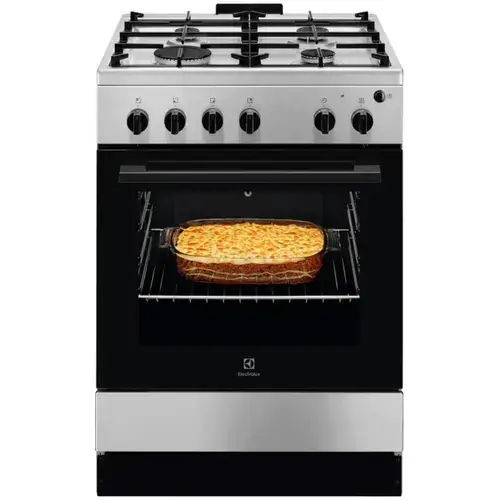 Aragaz Electrolux LKG604013X, Gaz, 4 arzatoare, Aprindere integrata plita si cuptor, Siguranta plita si cuptor, Autocuratare catalitica, Grill electric, Rotisor, Clasa A, 60 cm (Inox antiamprenta)