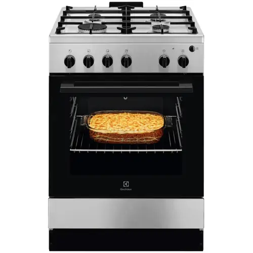Aragaz Electrolux LKG604013X, Gaz, 4 arzatoare, Aprindere integrata plita si cuptor, Siguranta plita si cuptor, Autocuratare catalitica, Grill electric, Rotisor, Clasa A, 60 cm (Inox antiamprenta)