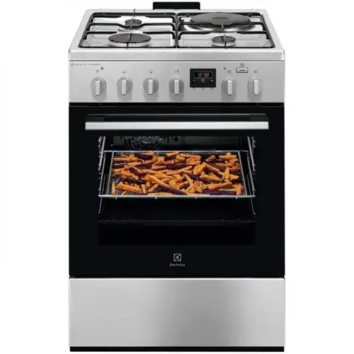 Aragaz Electrolux LKM660222X, Mixt, 3 arzatoare gaz + 1 arzator electric, Cuptor electric, SteamBake, AirFry, Timer, Grill electric, Clasa A, 60 cm (Inox antiamprenta)