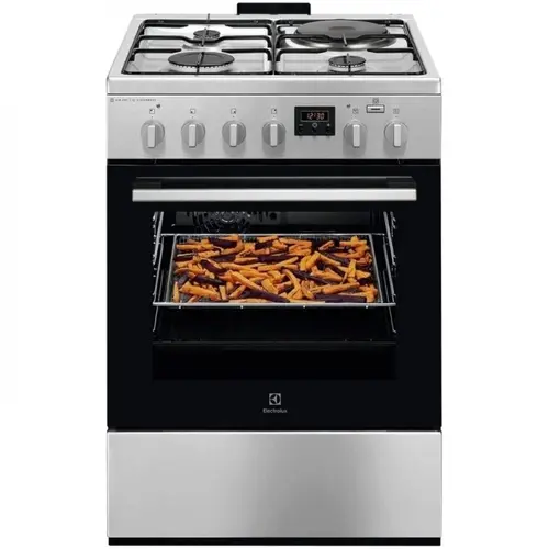 Aragaz Electrolux LKM660222X, Mixt, 3 arzatoare gaz + 1 arzator electric, Cuptor electric, SteamBake, AirFry, Timer, Grill electric, Clasa A, 60 cm (Inox antiamprenta)