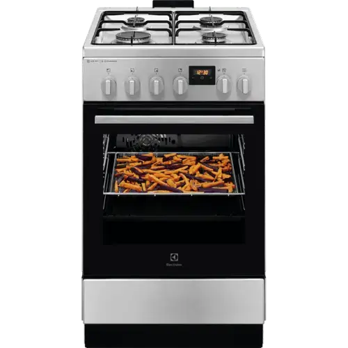 Aragaz Electrolux LKK564221X, Mixt, 4 arzatoare, Cuptor electric, Autocuratare catalitica, SteamBake, AirFry, Timer, Grill electric, Clasa A, 50 cm (Inox)