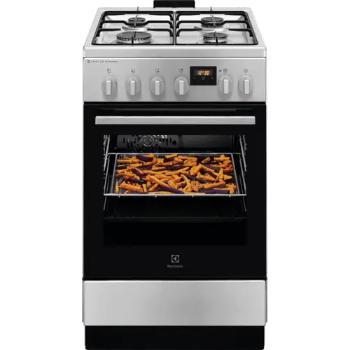 Aragaz Electrolux LKK564221X, Mixt, 4 arzatoare, Cuptor electric, Autocuratare catalitica, SteamBake, AirFry, Timer, Grill electric, Clasa A, 50 cm (Inox)