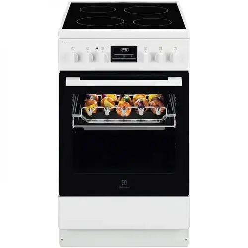 Aragaz Electrolux LKR540267W, Electric, Vitroceramica, 4 zone de gatit, Raft BBQ, Timer electronic, Grill, Iluminare cuptor, Clasa A, 50 cm (Alb)