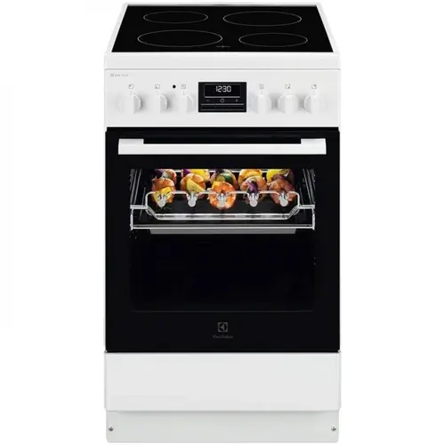 Aragaz Electrolux LKR540267W, Electric, Vitroceramica, 4 zone de gatit, Raft BBQ, Timer electronic, Grill, Iluminare cuptor, Clasa A, 50 cm (Alb)