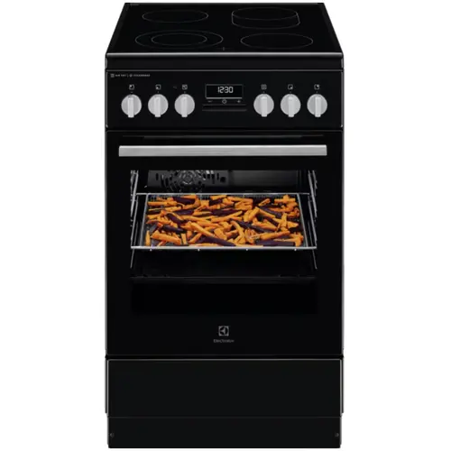 Aragaz Electrolux LKR564275K, Vitroceramica, 4 zone de gatit, SteamBake, Timer cu display electronic, Autocuratare catalitica, Iluminare cuptor, Grill, Clasa A, 50 cm (Negru)