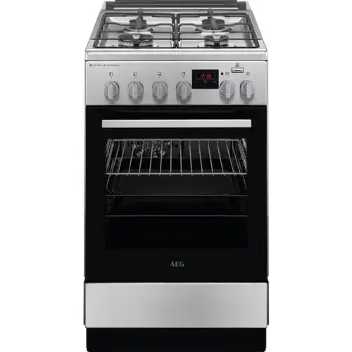 Aragaz AEG CKB56490BM, Mixt, 4 arzatoare , Siguranta plita, Aprindere integrata, Gratare fonta, Cuptor electric, SteamBake, AirFry, Timer, Grill electric, Clasa A, 50 cm (Inox antiamprenta)
