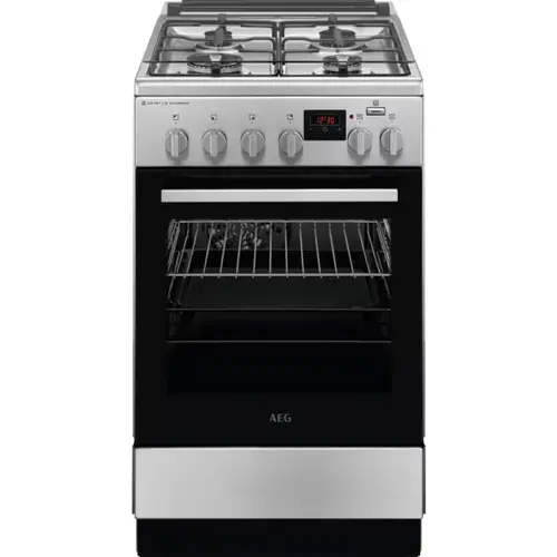 Aragaz AEG CKB56490BM, Mixt, 4 arzatoare , Siguranta plita, Aprindere integrata, Gratare fonta, Cuptor electric, SteamBake, AirFry, Timer, Grill electric, Clasa A, 50 cm (Inox antiamprenta)