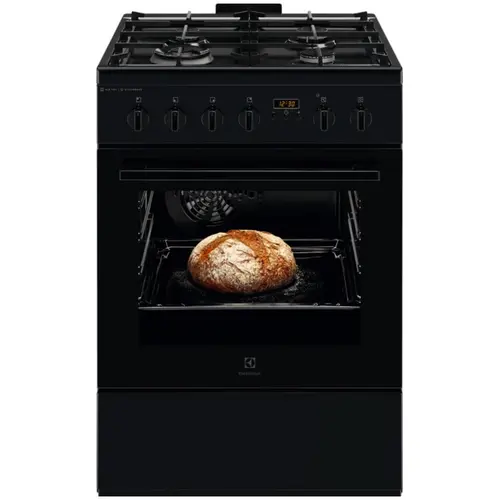 Aragaz Electrolux LKK664220K, Mixt, 4 arzatoare, SteamBake-gatire cu abur, AirFry, Autocuratare Catalitica, Timer mecanic, Aprindere integrata plita si cuptor, Grill Electric, Iluminare cuptor, 60 cm (Negru)