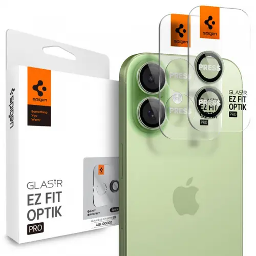 Folie de protectie Camera Spate Spigen GlastR EZ FIT Optik Pro pentru Apple iPhone 17 / 16 Plus / 16, Sticla Securizata, Set 2 bucati