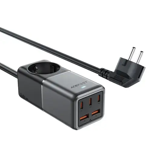 Incarcator Retea Acefast Z2 GaN, 75W, 5A, 1 x Schuko - 2 x USB-A - 3 x USB-C, Gri