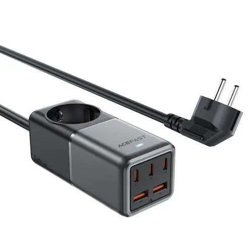 Incarcator Retea Acefast Z2 GaN, 75W, 5A, 1 x Schuko - 2 x USB-A - 3 x USB-C, Gri