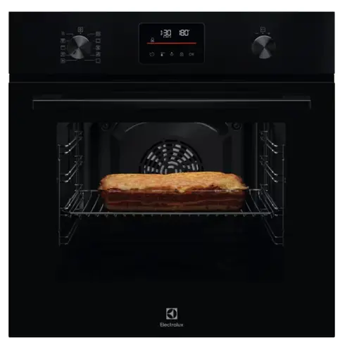 Cuptor electric multifunctional Electrolux LOF4P06BK, 10 functii, Convectie, Autocuratare pirolitica, Timer cu display electronic, Usa cu 4 straturi de geam, 25 de programe predefinite, Grill, Blocare de siguranta pentru copii, 65 litri (Negru)