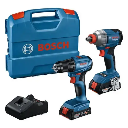 Set scule pe acumulator Bosch Professional, Masina de insurubat cu impact GDX 18V-285 + Masina de gaurit si insurubat (bormasina) GSR 185-LI, brushless, 18 V, include: 2 acumulatori 18V 2.0 Ah, incarcator, valiza L-case