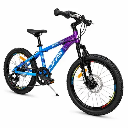 Bicicleta Copii Dhs Terrana 2023, model 2026, roti 20 Inch, 6 viteze, cadru aluminiu, Albastru/Violet