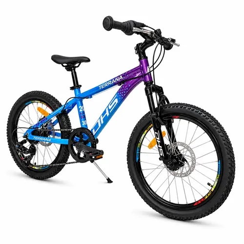 Bicicleta Copii Dhs Terrana 2023, model 2026, roti 20 Inch, 6 viteze, cadru aluminiu, Albastru/Violet