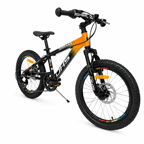 Bicicleta Copii Dhs Terrana 2023, model 2026, roti 20 Inch, 6 Viteze, cadru aluminiu, Portocaliu/Negru