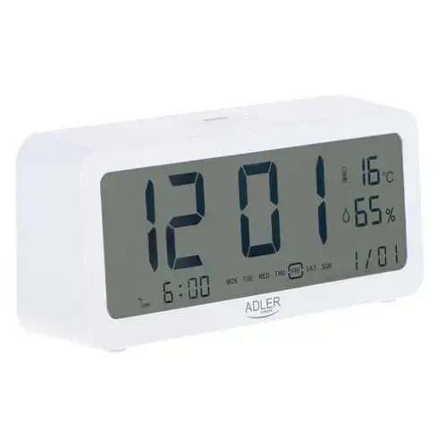 Ceas cu alarma Adler AD 1195w, Indicator temperatura si umiditate (Alb)