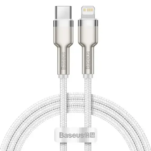Cablu de date Baseus Cafule Metal CATLJK-A02, USB Type-C - Lightning, 20W, 1m, impletitura nylon (Alb)