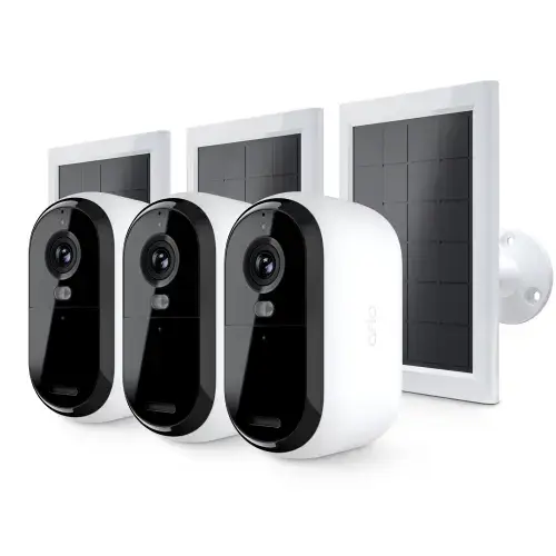 Set 3 camere de securitate pentru exterior Arlo VMK3350-100EUS Essential Gen.2, 2K, 3 incarcatoare solare (Alb)