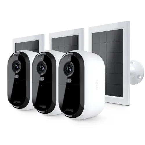 Set 3 camere de securitate pentru exterior Arlo VMK3350-100EUS Essential Gen.2, 2K, 3 incarcatoare solare (Alb)