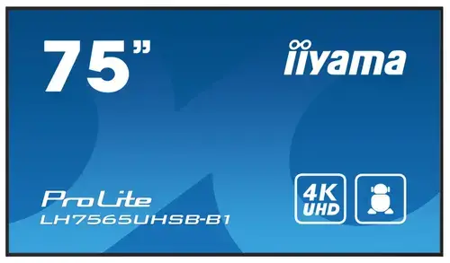 Ecran profesional IPS LED Iiyama 74.5inch LH7565UHSB-B1, UHD (3840 x 2160), HDMI, DisplayPort, Boxe (Negru)