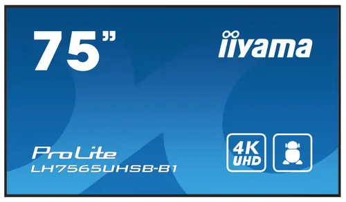 Ecran profesional IPS LED Iiyama 74.5inch LH7565UHSB-B1, UHD (3840 x 2160), HDMI, DisplayPort, Boxe (Negru)