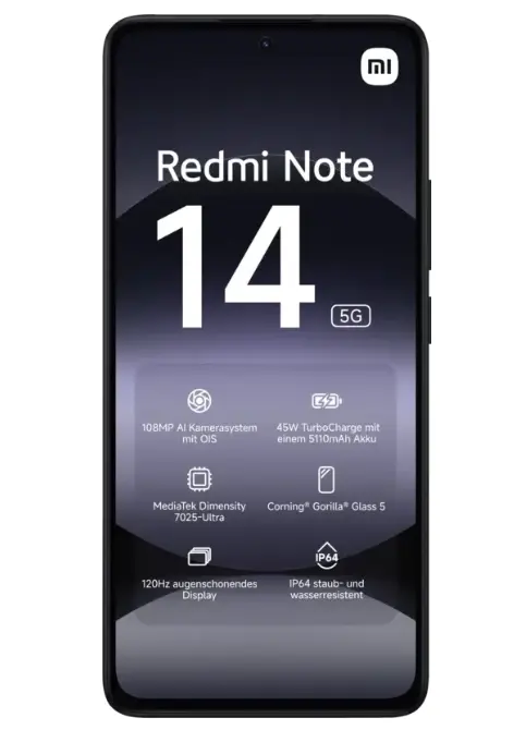 Telefon Mobil Xiaomi Redmi Note 14 5G, Procesor Mediatek Dimensity 7025 Ultra Octa-Core, AMOLED 6.67inch, 6GB RAM, 128GB Flash, Camera Tripla 108+8+2 MP, Wi-Fi, 5G, Dual Sim, Android (Negru)