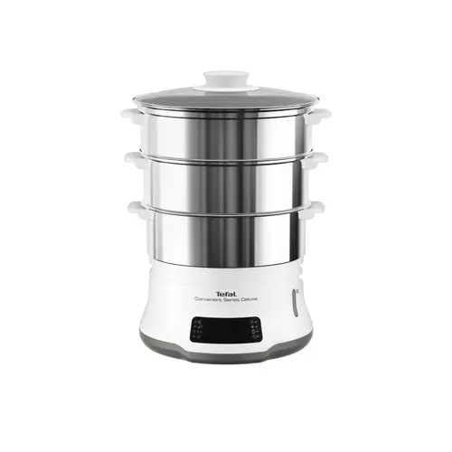 Aparat de gatit la aburi Tefal Convenient Series Deluxe VC502D10, 9 l, 3 meniuri simultane, 8 programe (Alb/Inox)