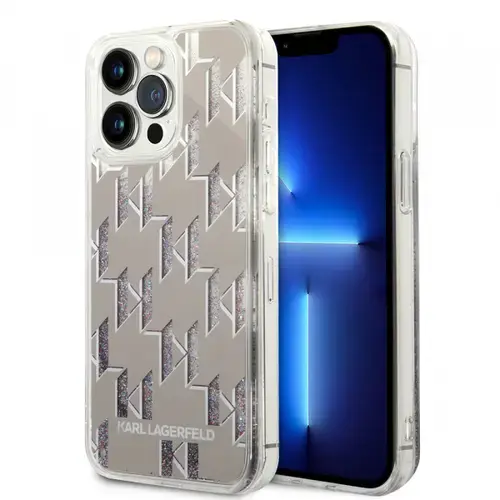 Husa pentru Apple iPhone 14 Pro Max, Karl Lagerfeld, Liquid Glitter Monogram, Argintie