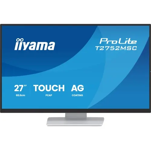 Monitor IPS LED Iiyama 27inch T2752MSC-W1AG, Full HD (1920 x 1080), HDMI, DisplayPort, Touchscreen, Boxe (Alb)