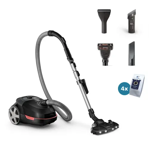 Aspirator cu sac Philips Seria 6000 XD6142/12, 900 W, Sac 4 L, Filtru HEPA, Cablu 6m, S-bag, PerieTriActive+ LED (Negru)