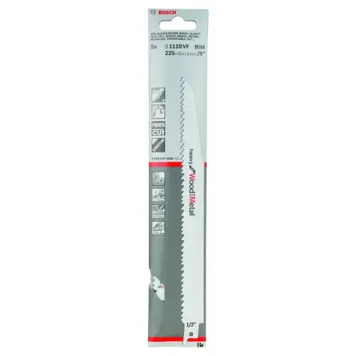 Set 5 panze fierastrau sabie, Bosch S1110VF Heavy for Wood and Metal, 225mm, taiere lemn si metal
