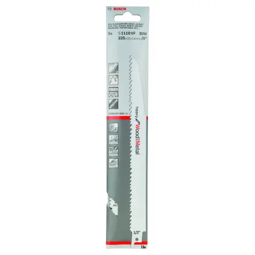 Set 5 panze fierastrau sabie, Bosch S1110VF Heavy for Wood and Metal, 225mm, taiere lemn si metal