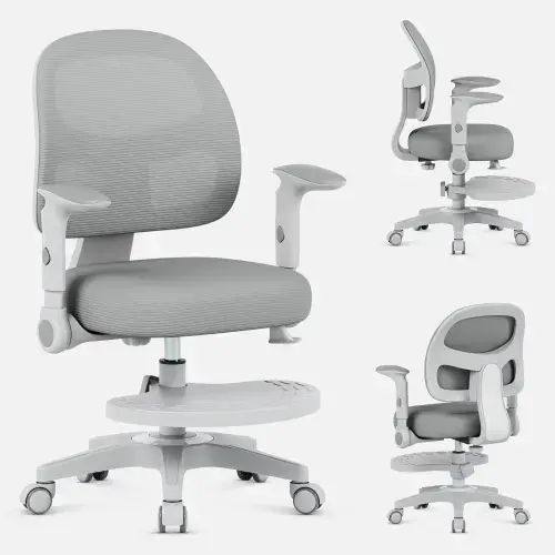 Scaun pivotant pentru copii Mark Adler Junior 5.0 Grey, Inaltime reglabila, Suport pentru picioare reglabil pe inaltime, Roti gravitationale, Spuma, Rotatie la 360 de grade, Ergonomic (Gri)