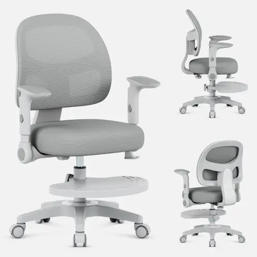 Scaun pivotant pentru copii Mark Adler Junior 5.0 Grey, Inaltime reglabila, Suport pentru picioare reglabil pe inaltime, Roti gravitationale, Spuma, Rotatie la 360 de grade, Ergonomic (Gri)