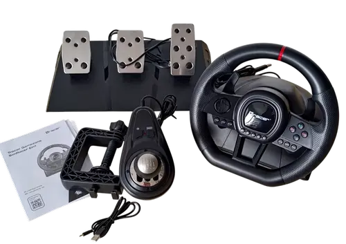 Set volan cu pedale si schimbator Tracer SimRacer TRAJOY47345 GameZone, 6in1, PlayStation 4, PC, Xbox One, Series X/S, Nintendo Switch (Negru)