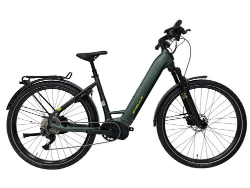 Bicicleta electrica Trekking Stella Tierra, roti 29 inch, 10 viteze, cadru L 490 mm, motor 250W, Viteza maxima 25 km/h, Negru/Verde