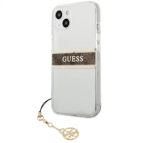Husa de protectie Guess 4G Brown Stripe pentru Apple iPhone 13 mini (Transparent)