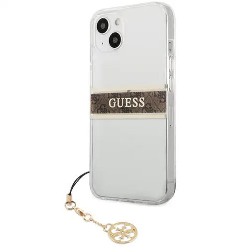 Husa de protectie Guess 4G Brown Stripe pentru Apple iPhone 13 mini (Transparent)
