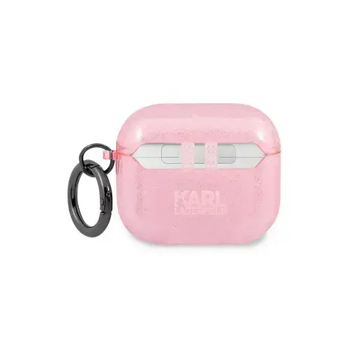 Husa Casti pentru Apple Airpods 3, Karl Lagerfeld Glitter Choupette Head KLA3UCHGP (Roz)
