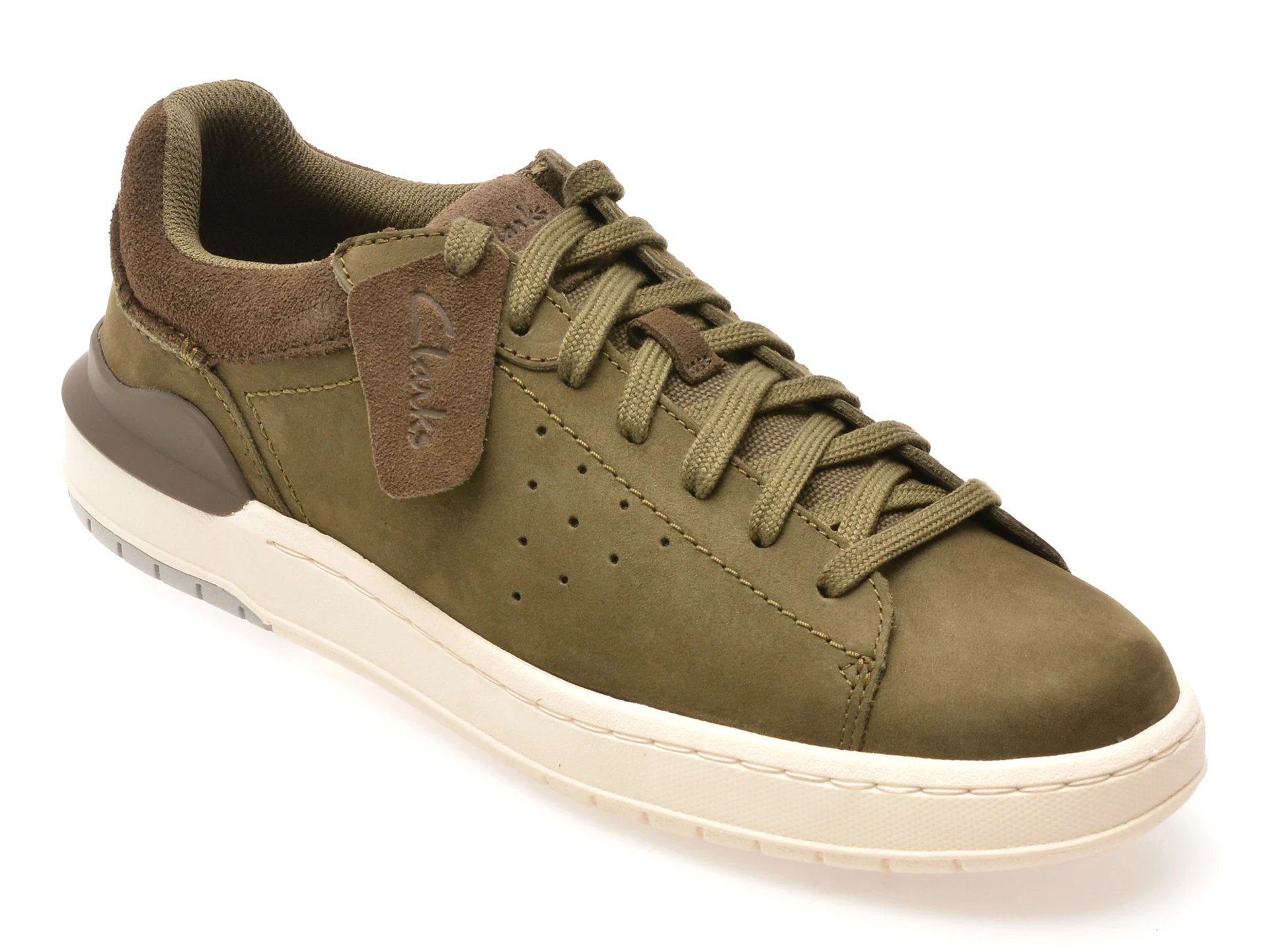 Pantofi sport CLARKS kaki, COURTLITE 2 RUN, din nabuc