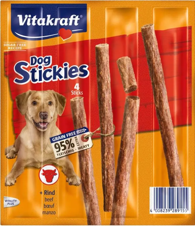 VITAKRAFT Delicatese pentru câini Stickies cu Vită 4 bucăţi, 44g
