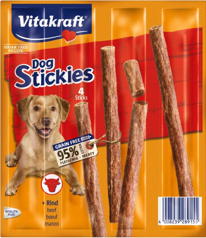 VITAKRAFT Delicatese pentru câini Stickies cu Vită 4 bucăţi, 44g
