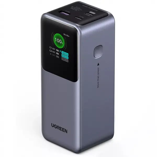 Baterie Externa UGREEN PB721, 20000mAh, 130W, QC + PD, 1 x USB-A - 2 x USB-C, Gri