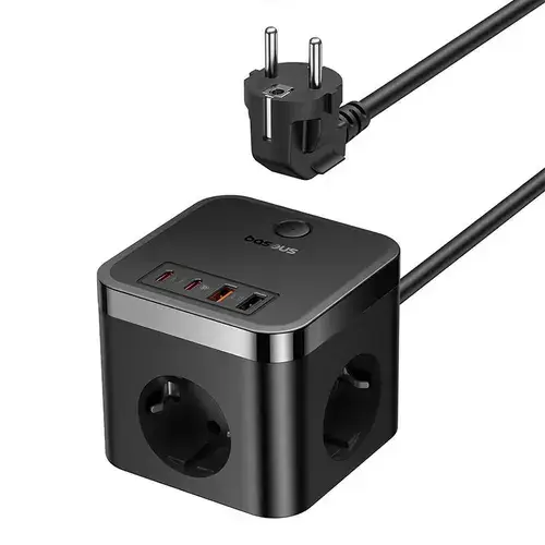 Incarcator Retea Baseus PowerCombo Cube, 4000W, 3A, 2 x USB-A - 2 x USB-C - 3 x Schuko, Negru E00066400117-00