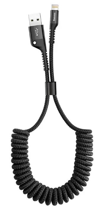 Cablu de date Baseus Fish Eye Spring Data CALSR-01, Lightning, 2A, 1 m (Negru)