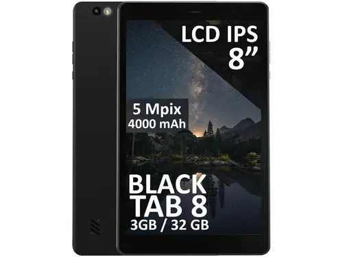 Tableta BLOW BlackTAB8, Procesor Quad-Core T310, Ecran IPS 8inch, 3GB RAM, 32GB Flash, Wi-Fi, Bluetooth, 4G, Android 14 (Negru)
